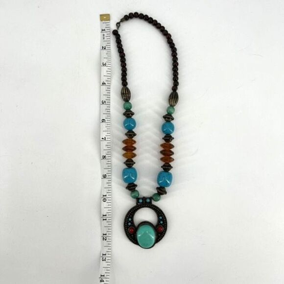Chico’s Turquoise Southwestern Pendant Necklace Stunning bead chunky - Picture 2 of 3